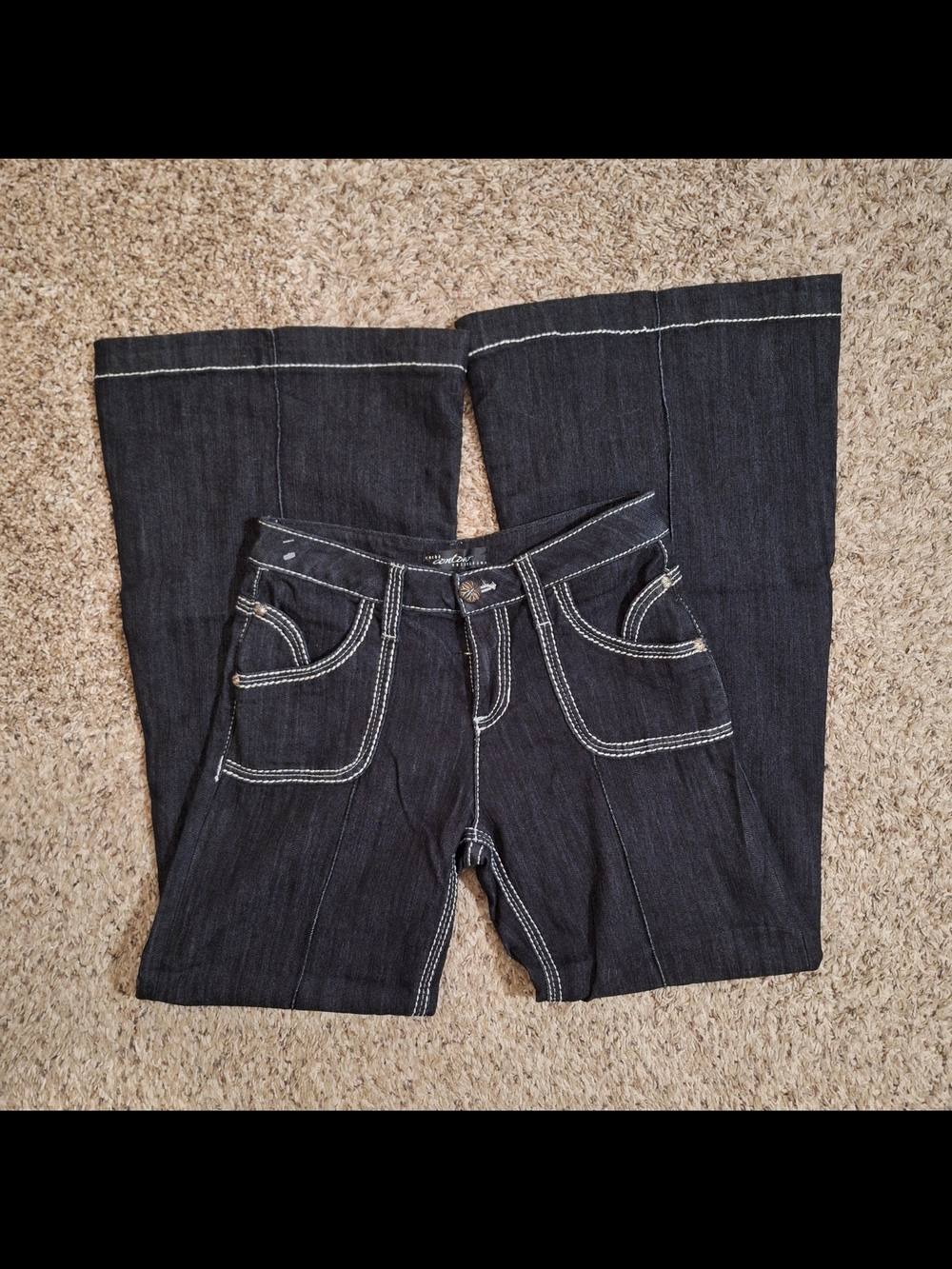 Vintage Caché Contour Black Contrast Stitch Flare Y2K Streetwear Jeans Size 8